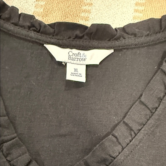 Black Ruffled V-Neck Top - Picture 3 of 4